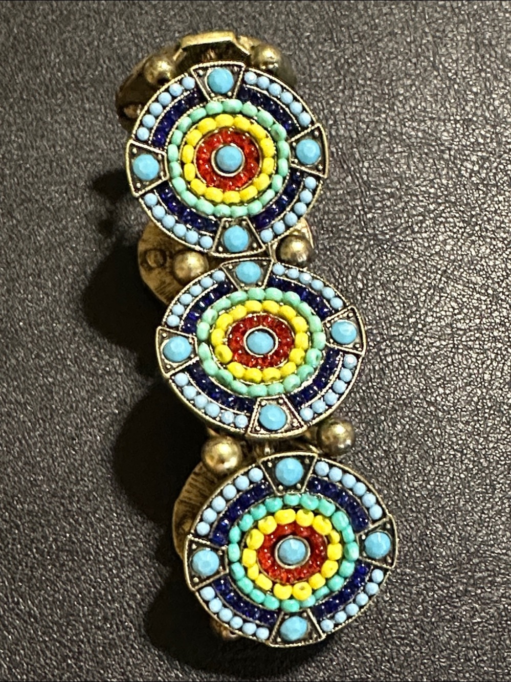 Bronze Tone Medallion Style Multicolored Bead Inlay Bracelet - Picture 16 of 16